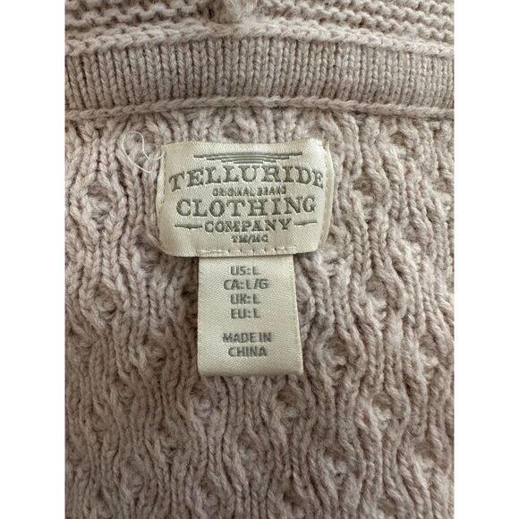 Telluride Clothing Co. Cable Knit Cream Cardigan Hooded Sweater size Large - Picture 6 of 10